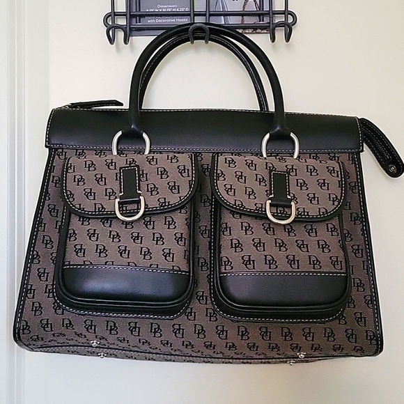 Dooney & Bourke Gray Canvas Black Leather Trim Satchel Shoulder Bag - Picture 2 of 16